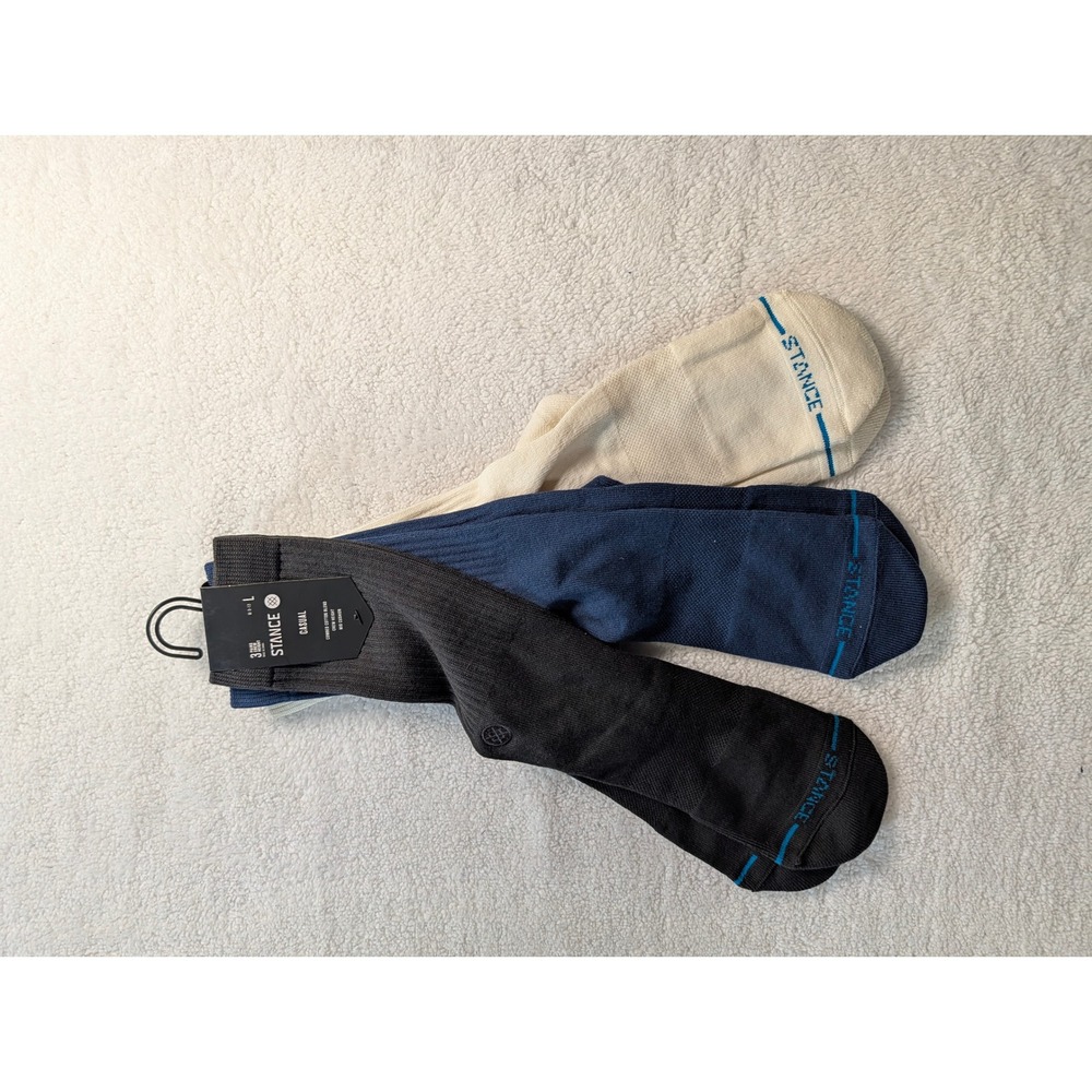 Stance Icon 3 Pack Casual Crew Socks Mens Large Charcoal Navy Cream M556D18ICP